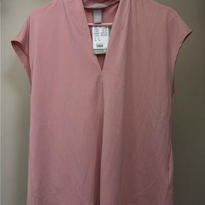 H&M Pink Boxy Cap Sleeve Blouse with Mandarin Collar